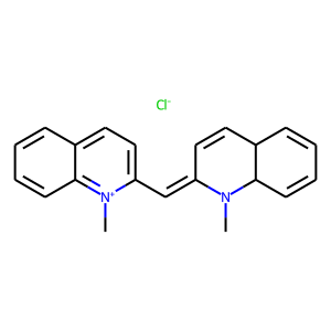 CAS: | OR22204 | 1-methyl-2-[(1-methyl-1,2,4a,8a-tetrahydroquinolin-2-yliden)methyl]quinolinium chloride