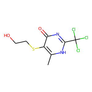 CAS:82551-97-1 | OR22706 | 5-[(2-hydroxyethyl)thio]-6-methyl-2-(trichloromethyl)-1,4-dihydropyrimidin-4-one