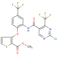 CAS:648860-01-9 | PC31692 | methyl 3-[2-({[2-chloro-4-(trifluoromethyl)pyrimidin-5-yl]carbonyl}amino)-4-(trifluoromethyl)phenoxy]thiophene-2-carboxylate