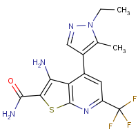 CAS:1005566-12-0 | PC410336 | 3-Amino-4-(1-ethyl-5-methyl-1H-pyrazol-4-yl)-6-(trifluoromethyl)thieno[2,3-b]pyridine-2-carboxamide