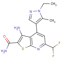 CAS:1005582-49-9 | PC410339 | 3-Amino-6-(difluoromethyl)-4-(1-ethyl-5-methyl-1H-pyrazol-4-yl)thieno[2,3-b]pyridine-2-carboxamide